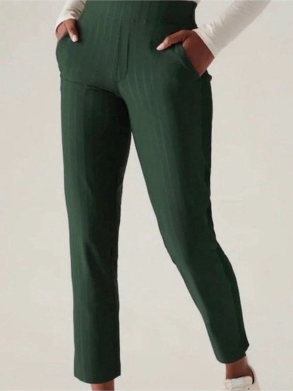 Athleta Brooklyn Ankle Pants Green Gloss Stripe Trouser Workwear Women’s 8